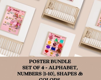 Educational Poster Bundle: ABC, Numbers, Shapes, Colors (Digital Download)