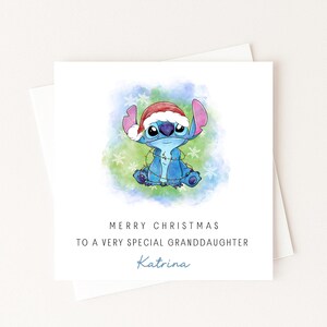 Personalised Lilo & Stitch Christmas Card For Girls - Granddaughter, Niece, Daughter (UK Made, 15cm Square)