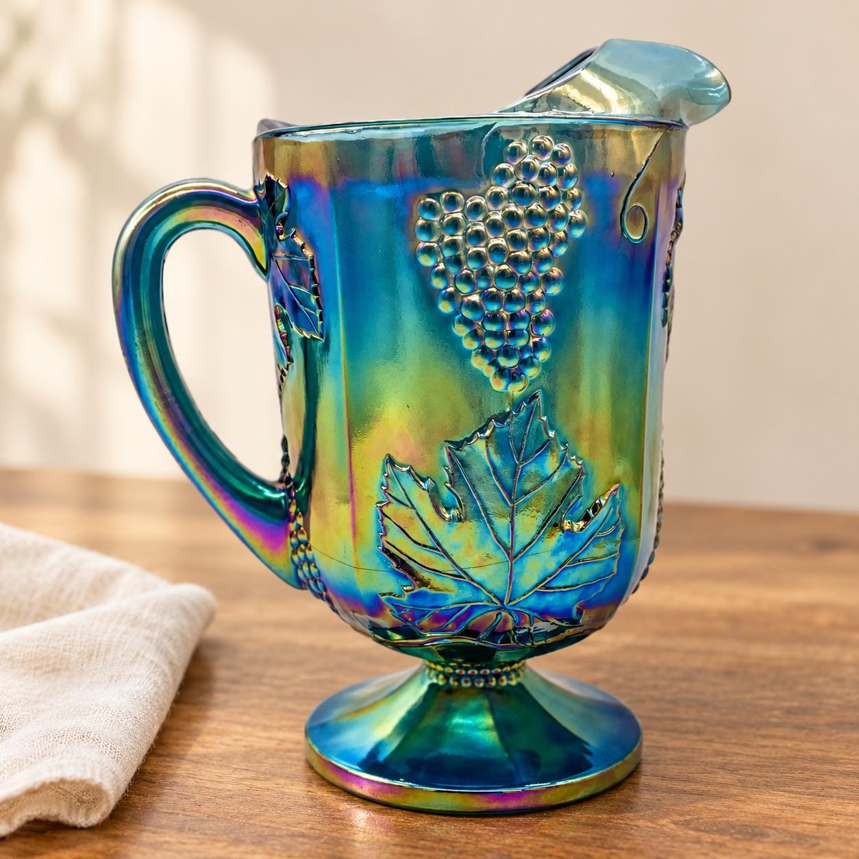 Vintage Blue Glass Water Pitcher - Etsy