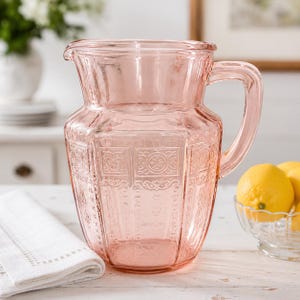Hocking Princess Pink Depression Glass Pitcher 60 oz 8 Inch Water Pitcher Vintage Serving Jug 1931-1935