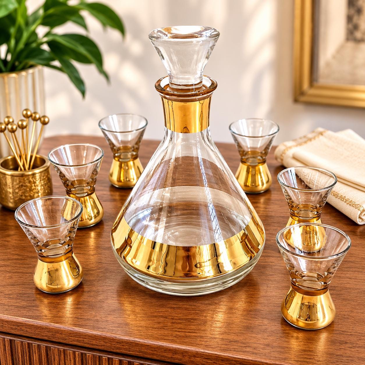 Mid Century Glasses Decanter Set Liquor - Etsy