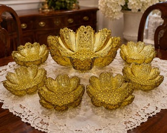 Vintage EAPG Amber Daisy & Button Berry Bowl Set, Antique Pressed Glass  Large Master Bowl and 6 Berry Bowls
