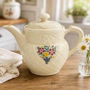 Vintage Hall China Enterprise Drip-O-Lator Coffee Pot w/Lid Floral Basket Weave Trellis 4 Cup Server