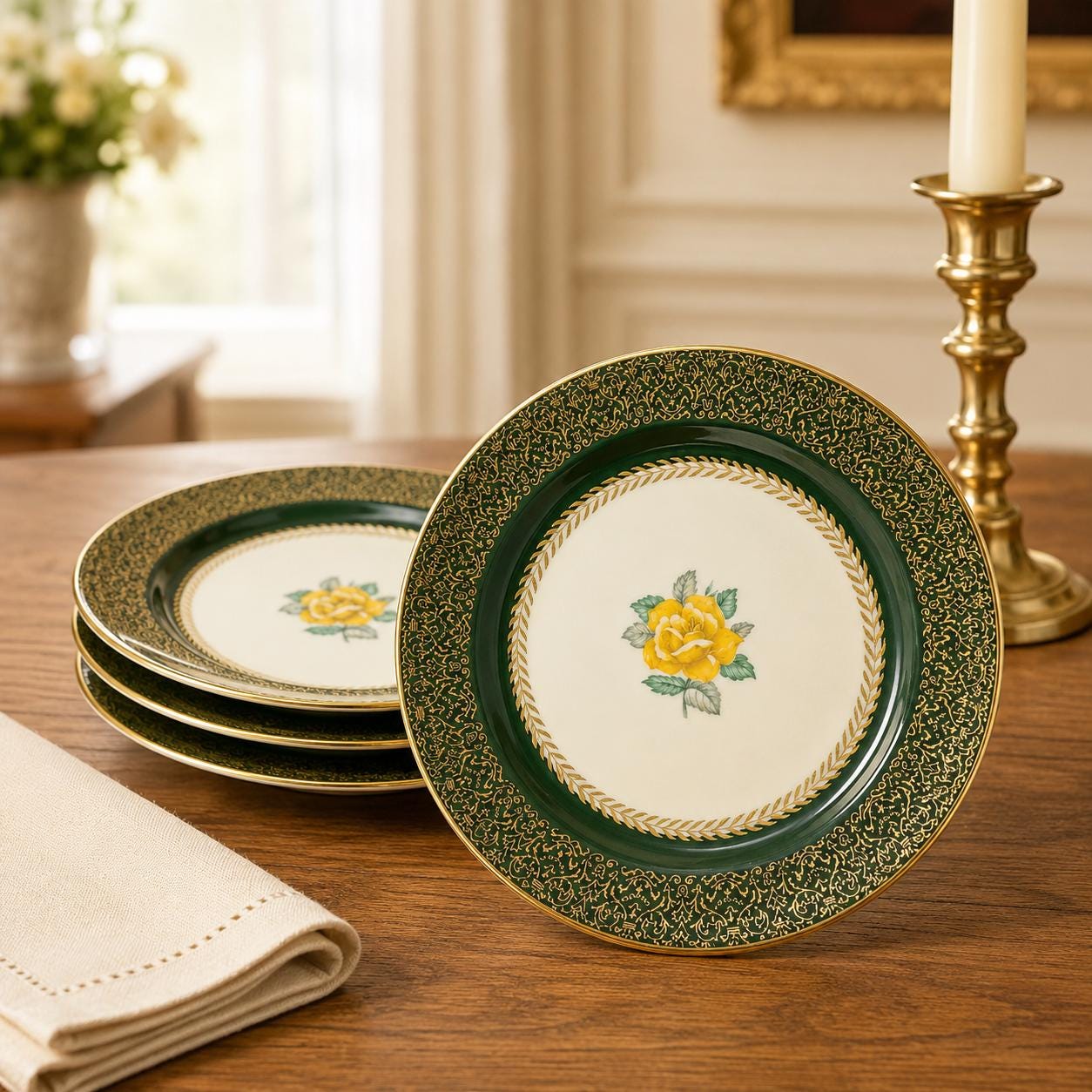 プレート　グリーン、ゴールド　アンティーク雑貨 Green and Gold Vintage China - Etsy