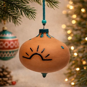 Southwestern Pottery Ornament Hanging Vessel Native Style Decor Mini Clay Pot Turquoise Accent Boho Desert Decor Handmade Rustic Gift