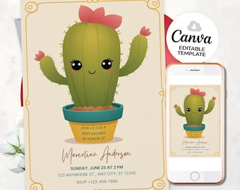 Cactus Baby Shower Invitation set Editable Baby Shower Bundle Books for Baby Card Diaper Raffle Printable template Digital download