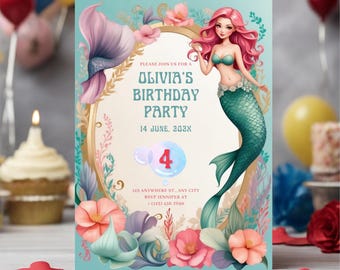 Mermaid Birthday Invitation Mermaid Tail Invitation Birthday Whimsical Mermaid Birthday Party Mermaid Under the Sea Party Editable Canva