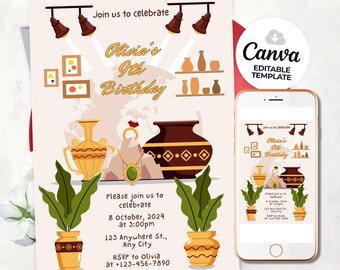 Pottery Birthday Party Invitation Pottery Painting Invitation Pottery Art birthday Invitation Pottery Theme Invite Printable Party Invite