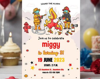 Fire Truck Birthday Invitation Firetruck Invitation Fire Engine Invitation Firefighter Birthday Invitations Firetruck bday party Template