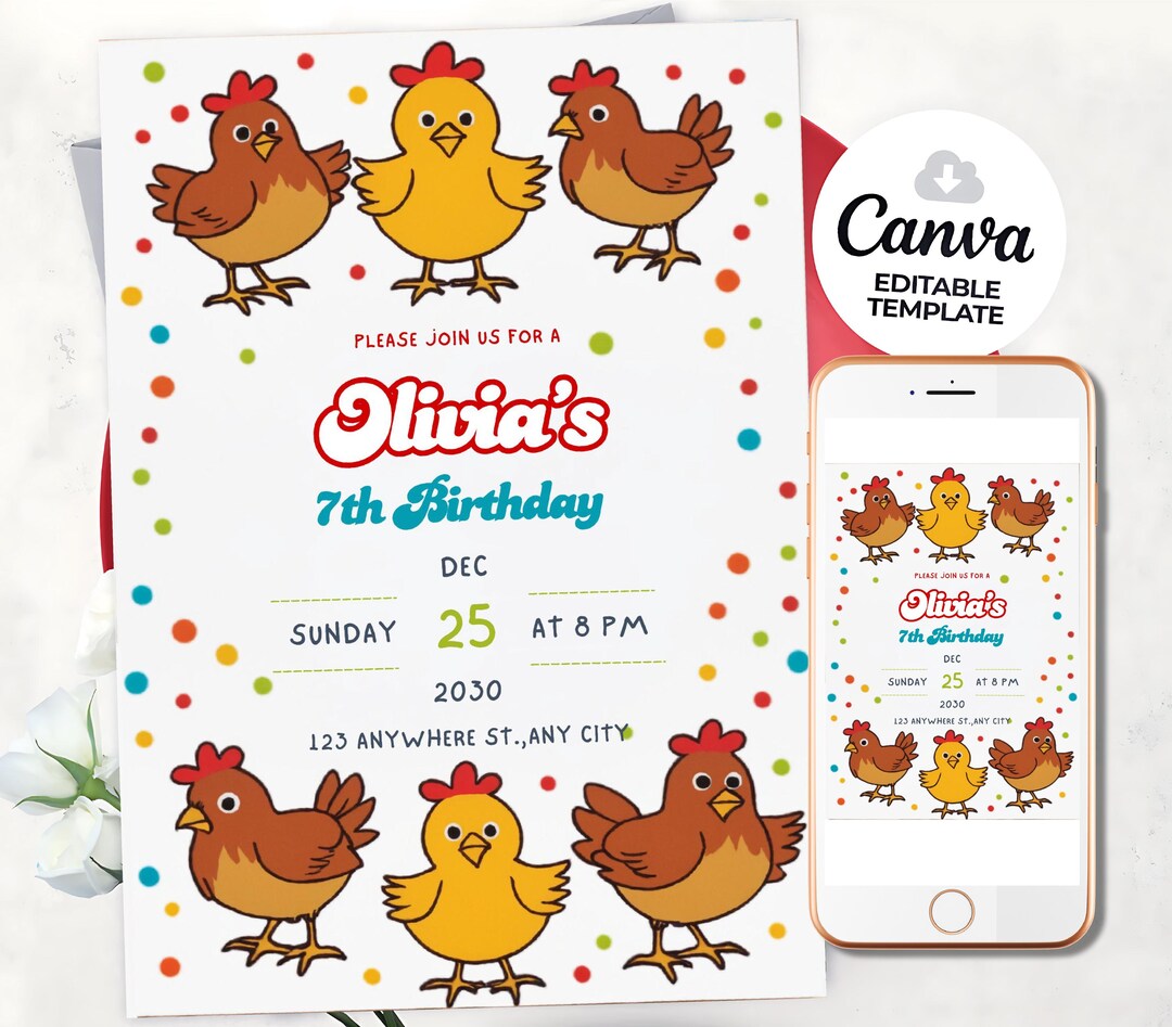 Chicken Birthday Invitation Editable Farm Animal Birthday Invite ...