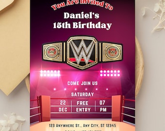 Wrestling Birthday Invitation WWE birthday invitation Wrestling invitation Birthday Party Editable Canva Template WWE Invitation Party