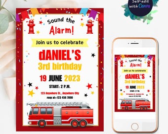 Fire Truck Birthday Invitation Firetruck Invitation Fire Engine Invitation Firefighter Birthday Invitations Firetruck bday party Template