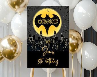 Superhero Birthday Welcome sign banner Super hero Birthday Welcome Cartoon Anime Superheros banner Bat walcome sign digital invitation