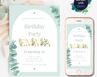 Editable Green and Gold Birthday Invitation Green Gold birthday invite Birthday Dinner Wedding Any Occasion Printable or Digital Invite