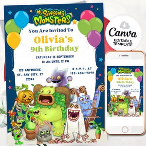 My Singing Monsters Geburtstagseinladung My Singing Monsters Birthday Party My Singing Monsters Einladung digital Invite Template MSM
