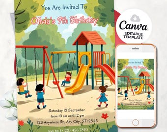 Playground Birthday Invitation: Colorful Park Party (Canva Editable)