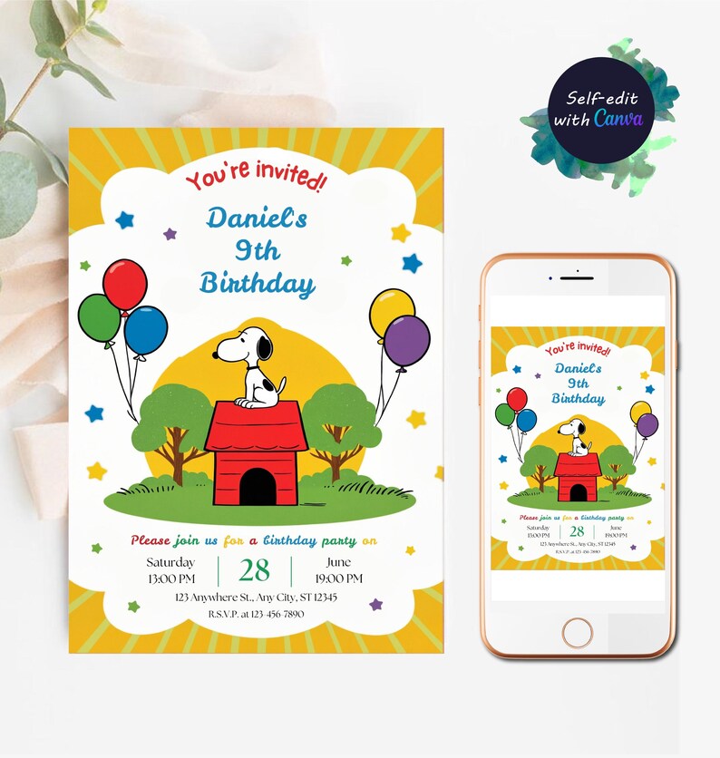 Snoopy Birthday Invitation Snoopy Invitation Birthday Party Dinner ...