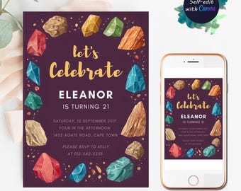 Geology Birthday Invitation Gem Mining Invitation Dig Party Geode Crystal Party Editable Rock Invitation Crystal Gemstone Bday Invitation