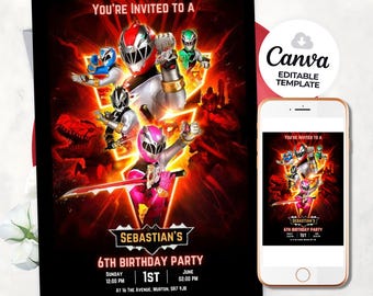 Power Rangers Birthday Invitation Template (Canva Editable)