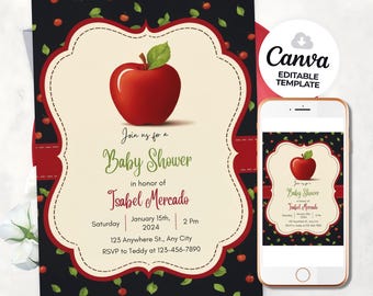 Apple Baby Shower Invitation Apple Boy & Girl Gender Neutral Invite Apple Picking Orchard Red Gingham Sweet baby shower apple digital invite