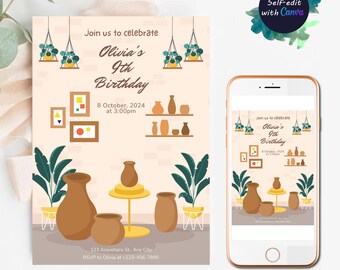 Pottery Birthday Party Invitation Pottery Painting Invitation Pottery Art birthday Invitation Pottery Theme Invite Printable Party Invite