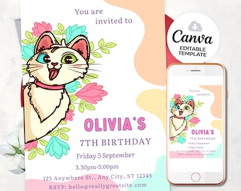 Cat Birthday Invitation Kitty Cat Invitation Birthday Kitty Birthday Caticorn Birthday Cats Invitations Meow Paw-ty Kitty Invitation