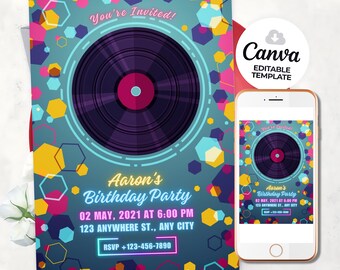 Music Birthday Party Invitation, Editable Rock Star Invite (Digital Download)