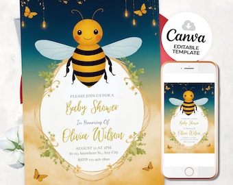 Bee Baby Shower Invitation Template bee baby shower bee invite Party Invite theme bee themed baby shower  bee baby shower centerpiece