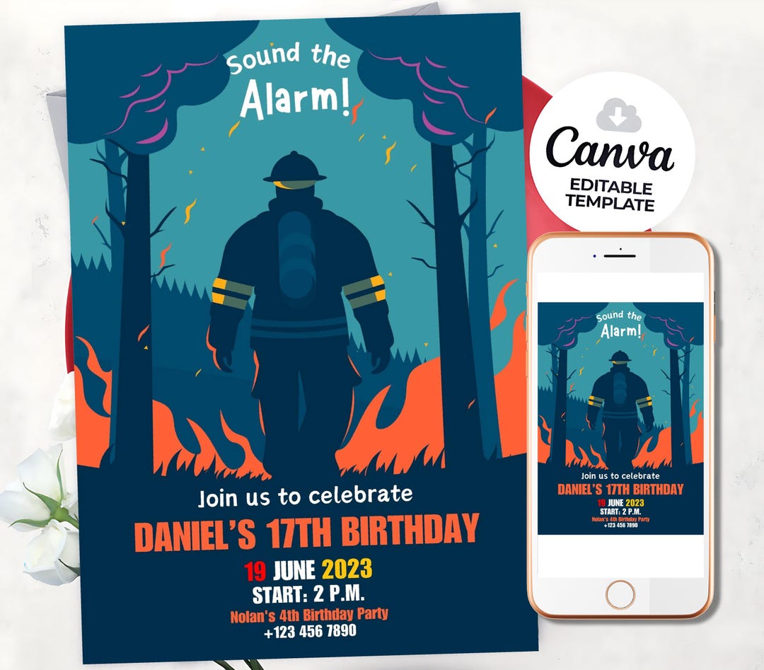 Firetruck Birthday Invitation Firetruck Invitation Fire Engine ...