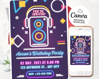 Music Birthday Party Invitation Editable Dance Sing Play Birthday Invite Rock Star Band Girls Musical Instruments Invite Instant Download
