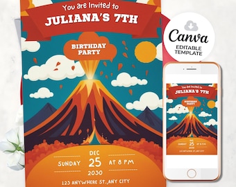 volcano birthday invitation volcano invitation volcano party invitation lava birthday invitation nature party invitation digital download