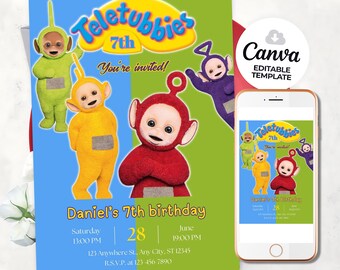 Teletubbies birthday invitation Teletubbie  invitation birthday Tele Birthday Party tubbies Invitation Instant Download kids birthday party