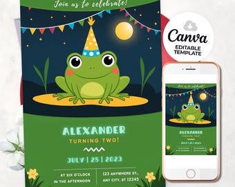 Frog Birthday Invitation Template, Kids Party (Digital Download)
