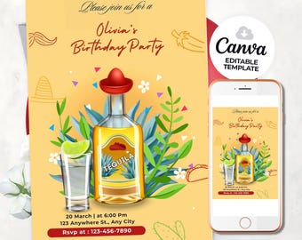 Tequila Birthday Party Invitation Tacos & Tequila Invite Margaritas and Tacos Girl's Night Invite Fiesta Cocktail Party Birthday invite
