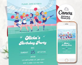 Cheerleader Birthday Party Invitation Template (Digital Download)