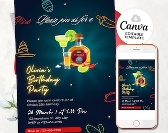 Tequila Birthday Party Invitation Tacos & Tequila Invite Margaritas and Tacos Girl's Night Invite Fiesta Cocktail Party Birthday invite