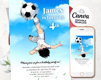 Captain Tsubasa Birthday Invitation Soccer Party Football Birthday invitations SOCCER invitation kids bday party invite palying