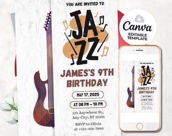 Jazz Birthday Invitation Dance Sing Play Party Invitation Editable Music Birthday Invite Rock Star Band Musical Instruments Invite Download