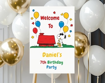 Snoopy birthday Welcome sign Snoopy birthday party banner Printable Kids Birthday sign Digital instant Download Welcome sign Snoopy Digital