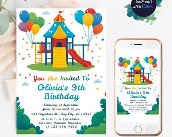 Playground Birthday Invitation Park Party Invitation Outdoor Park Party Invite Colorful Party at the Park Editable Playground invitations