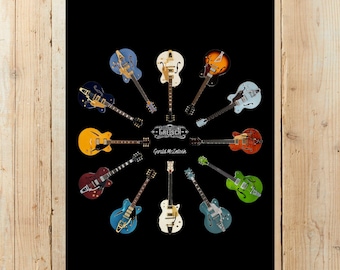 Pósteres enrollados de guitarras eléctricas Gretsch / Arte mural musical