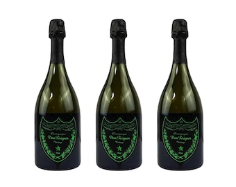 Set di 3 bottiglie di champagne Magnum Dom Perignon / 1,5L luminose a LED / Rari pezzi decorativi da esposizione / Bottiglie vuote / Illuminate /