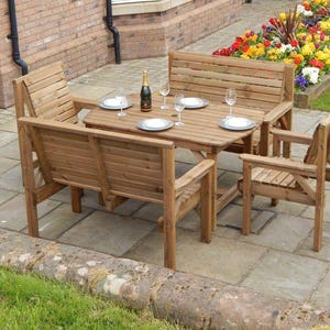 Conjunto de jardín para patio: mesa de madera de 137 cm, 2 bancos y 2 sillas imagen 1
