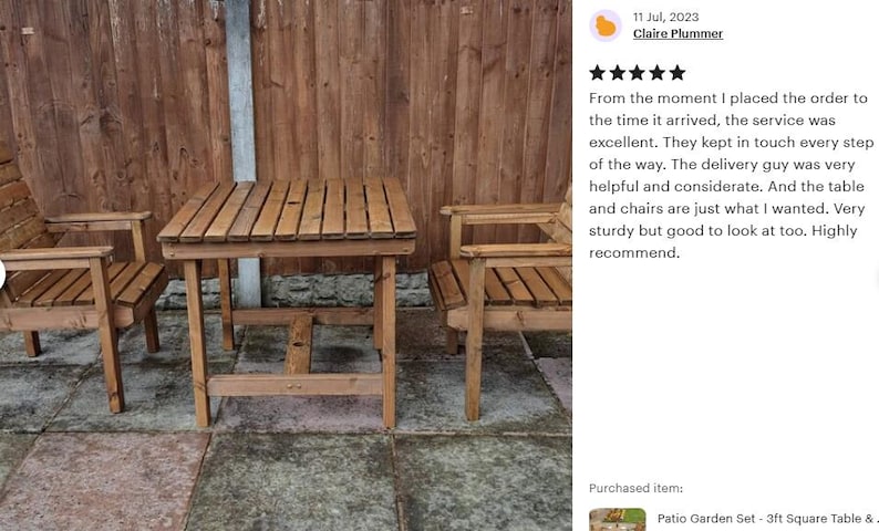 Patio Garden Set - 3ft Square Table & 2 Chairs afbeelding 9