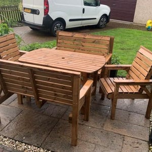 Conjunto de jardín para patio: mesa de madera de 137 cm, 2 bancos y 2 sillas imagen 15