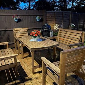 Conjunto de jardín para patio: mesa de madera de 137 cm, 2 bancos y 2 sillas imagen 8