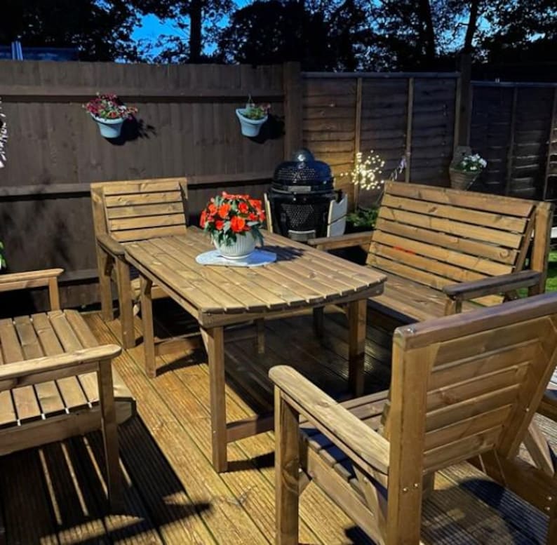 Conjunto de jardín para patio: mesa de madera de 137 cm, 2 bancos y 2 sillas imagen 8