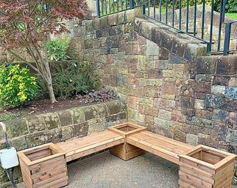 Handcrafted Wooden Corner Planter Bench: Rustic Garden Seating