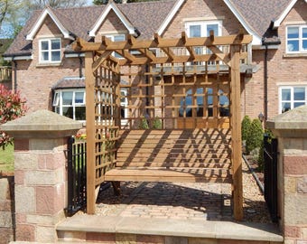 Wooden 3-Seater Garden Arbour, Fully Assembled