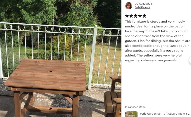 Patio Garden Set - 3ft Square Table & 2 Chairs afbeelding 7